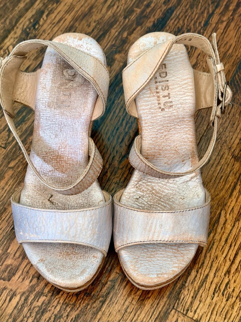 Bed Stu Silver Lux Metallic Leather Platform Wedge Sandals 7.5 - Picture 6 of 16